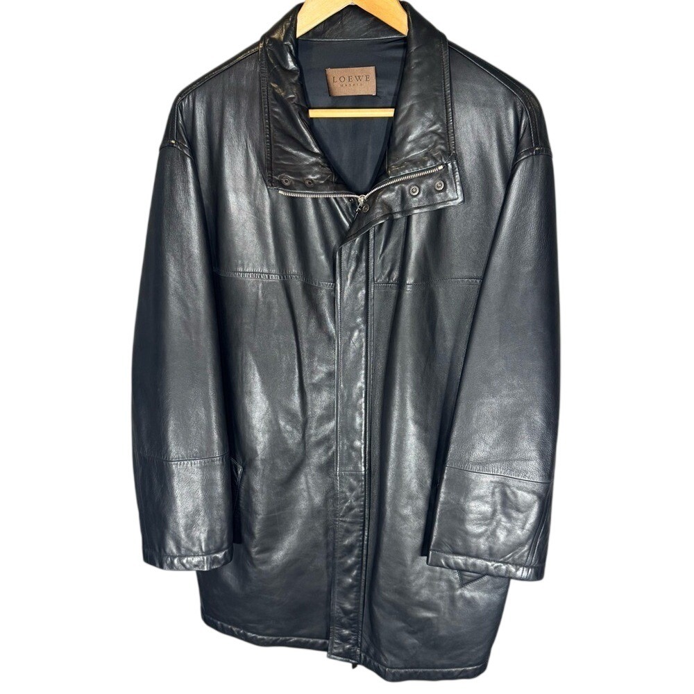 Archive LOEWE Madrid‎ Nappa Lambskin Black Leather Car Coat Size 54 (Large)